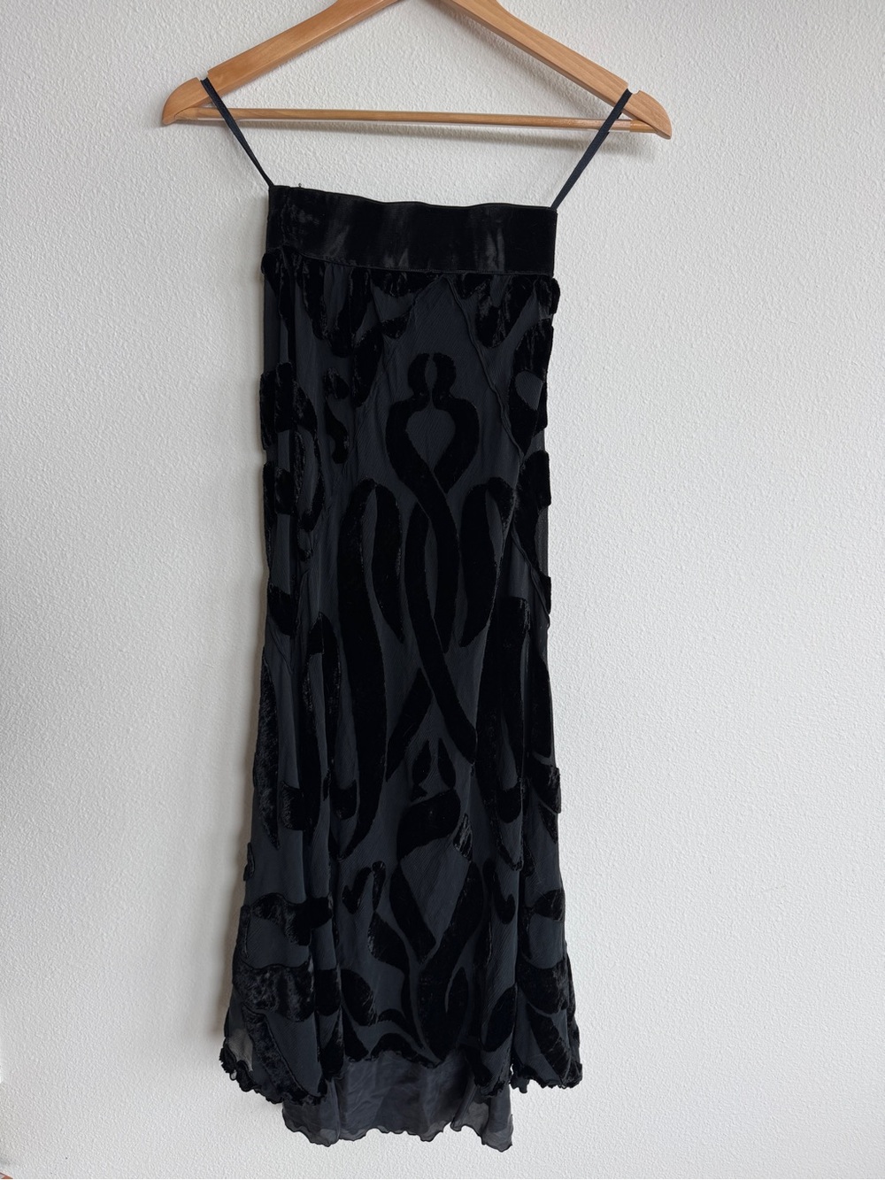 Vintage Marian Clayden Black Burnout Velvet Midi Skirt Small Sheer Devoré